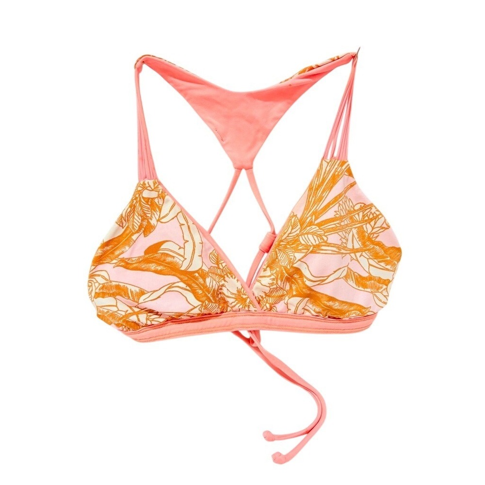 Maaji‎ Reversible Tropical Floral Bikini Top Peach Coral Orange Strappy Medium
